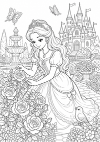 Prinzessin im Rosengarten est un coloriage Prinzessin gratuit a imprimer en A4 avec des contours noirs nets.