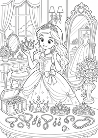 Prinzessin Krone und Schmuck est un coloriage Prinzessin gratuit a imprimer en A4 avec des contours noirs nets.