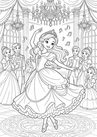 Prinzessin Tanz im Festsaal est un coloriage Prinzessin gratuit a imprimer en A4 avec des contours noirs nets.