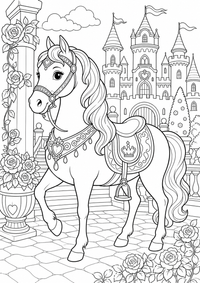 Palace Horse राजकुमारी — कलरिंग पेज एक मुफ्त A4 कलरिंग पेज है, जिसमें स्पष्ट काली रूपरेखाएँ और रंग भरने के लिए साफ़ क्षेत्र हैं। पंजीकरण आवश्यक नहीं।