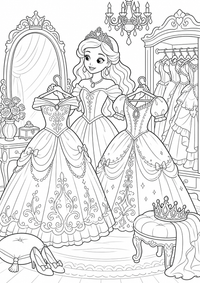राजकुमारी के साथ ball gown — कलरिंग पेज एक मुफ्त A4 कलरिंग पेज है, जिसमें स्पष्ट काली रूपरेखाएँ और रंग भरने के लिए साफ़ क्षेत्र हैं। पंजीकरण आवश्यक नहीं।