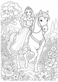 राजकुमारी पर white horse — कलरिंग पेज एक मुफ्त A4 कलरिंग पेज है, जिसमें स्पष्ट काली रूपरेखाएँ और रंग भरने के लिए साफ़ क्षेत्र हैं। पंजीकरण आवश्यक नहीं।