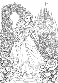 Prinzessin Rosengarten ist ein kostenloses A4-Ausmalbild mit klaren schwarzen Konturen zum Ausdrucken.