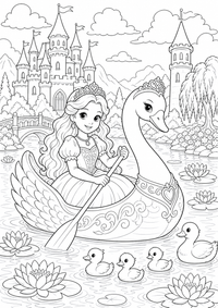 राजकुमारी swan boat — कलरिंग पेज एक मुफ्त A4 कलरिंग पेज है, जिसमें स्पष्ट काली रूपरेखाएँ और रंग भरने के लिए साफ़ क्षेत्र हैं। पंजीकरण आवश्यक नहीं।