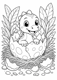 Baby dinosaur hatching es un dibujo para colorear A4 gratuito para imprimir con contornos negros claros y una escena atractiva para niños.