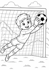 Young goalkeeper making a save als liebevoll gestaltetes kostenloses A4-Ausmalbild mit klaren schwarzen Konturen und vielen kindgerechten Details.