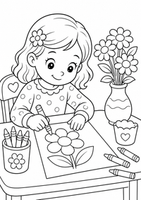 Child coloring a flower pattern als liebevoll gestaltetes kostenloses A4-Ausmalbild mit klaren schwarzen Konturen und vielen kindgerechten Details.