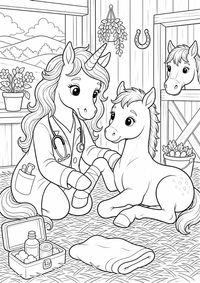 Unicorn library treasure hunt ist ein einzigartiges kostenloses A4-Ausmalbild mit klaren schwarzen Konturen und einer spannenden kindgerechten Szene.