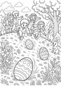 Easter bunny flower basket ist ein einzigartiges kostenloses A4-Ausmalbild mit klaren schwarzen Konturen und einer spannenden kindgerechten Szene.