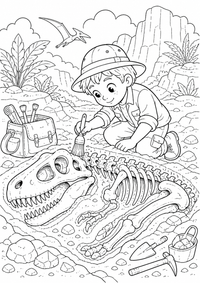 Child paleontologist fossil ist ein einzigartiges kostenloses A4-Ausmalbild mit klaren schwarzen Konturen und einer spannenden kindgerechten Szene.