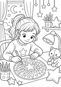 Child tracing star mandala ist ein einzigartiges kostenloses A4-Ausmalbild mit klaren schwarzen Konturen und einer spannenden kindgerechten Szene.