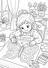 Child coloring butterfly pattern ist ein einzigartiges kostenloses A4-Ausmalbild mit klaren schwarzen Konturen und einer spannenden kindgerechten Szene.