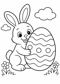 Osterhase mit einem großen Ei ist ein sehr einfaches kostenloses A4-Ausmalbild für Kinder von 6 bis 7 Jahren, mit klaren schwarzen Konturen und großen Flächen zum Ausmalen.