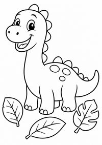 Lächelnder Dinosaurier ist ein sehr einfaches kostenloses A4-Ausmalbild für Kinder von 6 bis 7 Jahren, mit klaren schwarzen Konturen und großen Flächen zum Ausmalen.