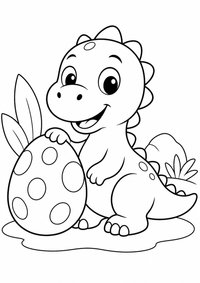 Baby-Dinosaurier und Ei ist ein sehr einfaches kostenloses A4-Ausmalbild für Kinder von 6 bis 7 Jahren, mit klaren schwarzen Konturen und großen Flächen zum Ausmalen.