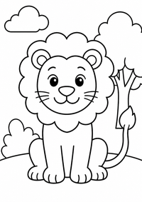 Löwe mit Mähne ist ein sehr einfaches kostenloses A4-Ausmalbild für Kinder von 6 bis 7 Jahren, mit klaren schwarzen Konturen und großen Flächen zum Ausmalen.