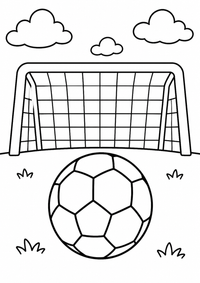 Fußball und Tor ist ein sehr einfaches kostenloses A4-Ausmalbild für Kinder von 6 bis 7 Jahren, mit klaren schwarzen Konturen und großen Flächen zum Ausmalen.