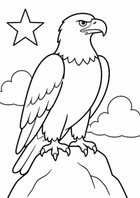 Adler mit Stern ist ein sehr einfaches kostenloses A4-Ausmalbild für Kinder von 6 bis 7 Jahren, mit klaren schwarzen Konturen und großen Flächen zum Ausmalen.