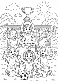 Maedchen Fussball Team is a free printable Fussball coloring page with clear black outlines for A4.