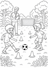 Fussball Training im Park is a free printable Fussball coloring page with clear black outlines for A4.