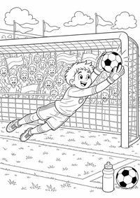 Goalkeeper Save futebol — página para colorir é uma página gratuita para colorir e imprimir em A4, com contornos pretos nítidos e áreas claras para colorir. Sem cadastro.