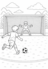 futebol Penalty Kick em Goal — página para colorir é uma página gratuita para colorir e imprimir em A4, com contornos pretos nítidos e áreas claras para colorir. Sem cadastro.