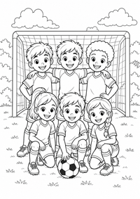 Soccer Kinderteam ist ein kostenloses A4-Ausmalbild mit klaren schwarzen Konturen zum Ausdrucken.