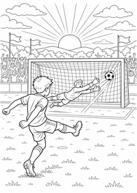 Fußballspieler am Tor ist ein kostenloses A4-Ausmalbild mit klaren schwarzen Konturen zum Ausdrucken.