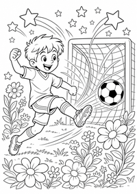 Fußballspieler am Tor ist ein kostenloses A4-Ausmalbild mit klaren schwarzen Konturen zum Ausdrucken.