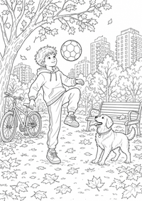 Fussballjonglieren im Park ist ein kostenloses A4-Ausmalbild mit klaren schwarzen Konturen zum Ausdrucken.