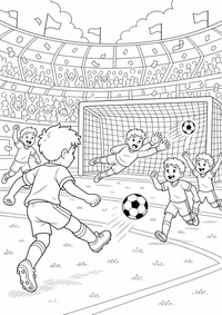 Shot em goal stadium — página para colorir é uma página gratuita para colorir e imprimir em A4, com contornos pretos nítidos e áreas claras para colorir. Sem cadastro.