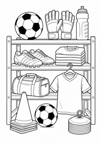 futebol equipment — página para colorir é uma página gratuita para colorir e imprimir em A4, com contornos pretos nítidos e áreas claras para colorir. Sem cadastro.