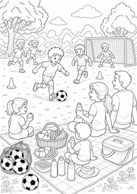 Park futebol piquenique — página para colorir é uma página gratuita para colorir e imprimir em A4, com contornos pretos nítidos e áreas claras para colorir. Sem cadastro.
