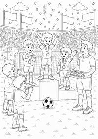 futebol Medal Ceremony — página para colorir é uma página gratuita para colorir e imprimir em A4, com contornos pretos nítidos e áreas claras para colorir. Sem cadastro.