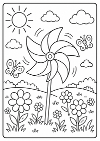 Verano molino de viento es un dibujo de verano para colorear gratis, con contornos negros claros y detalles fáciles de imprimir para niños. Abre el archivo PNG, imprímelo en A4 y úsalo en casa, en el jardín de infancia o en la escuela.