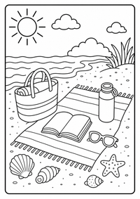 Campamento de playa con conchas es un dibujo de verano para colorear gratis, con contornos negros claros y detalles fáciles de imprimir para niños. Abre el archivo PNG, imprímelo en A4 y úsalo en casa, en el jardín de infancia o en la escuela.