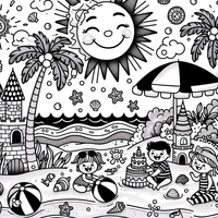 Diversión en la playa página para colorear es un dibujo de verano para colorear gratis, con contornos negros claros y detalles fáciles de imprimir para niños. Abre el archivo PNG, imprímelo en A4 y úsalo en casa, en el jardín de infancia o en la escuela.