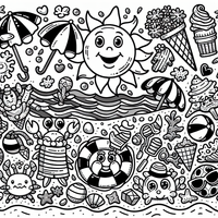 Colorido día de verano junto al playa es un dibujo de verano para colorear gratis, con contornos negros claros y detalles fáciles de imprimir para niños. Abre el archivo PNG, imprímelo en A4 y úsalo en casa, en el jardín de infancia o en la escuela.