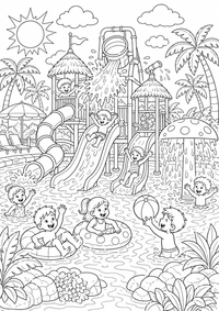 Water Park verão — página para colorir é uma página gratuita para colorir e imprimir em A4, com contornos pretos nítidos e áreas claras para colorir. Sem cadastro.