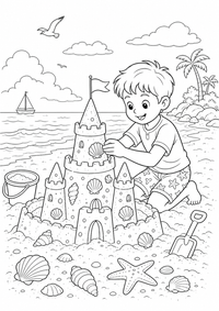 : Sandburg am Strand — página para colorir é uma página gratuita para colorir e imprimir em A4, com contornos pretos nítidos e áreas claras para colorir. Sem cadastro.