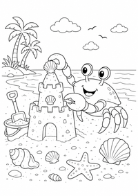 Sandcastle em praia - detalhada cena — página para colorir é uma página gratuita para colorir e imprimir em A4, com contornos pretos nítidos e áreas claras para colorir. Sem cadastro.