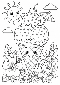 verão gelo cream com three scoops colorir imagem — página para colorir é uma página gratuita para colorir e imprimir em A4, com contornos pretos nítidos e áreas claras para colorir. Sem cadastro.