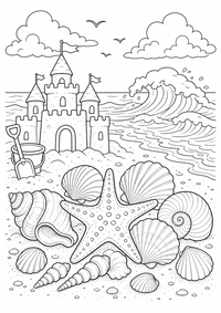 verão Shells verão — página para colorir é uma página gratuita para colorir e imprimir em A4, com contornos pretos nítidos e áreas claras para colorir. Sem cadastro.