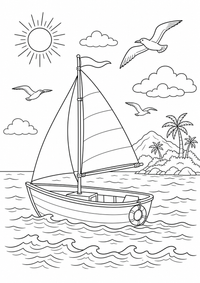 verão boat verão — página para colorir é uma página gratuita para colorir e imprimir em A4, com contornos pretos nítidos e áreas claras para colorir. Sem cadastro.