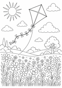Kite के ऊपर a फूल Meadow — कलरिंग पेज एक मुफ्त A4 कलरिंग पेज है, जिसमें स्पष्ट काली रूपरेखाएँ और रंग भरने के लिए साफ़ क्षेत्र हैं। पंजीकरण आवश्यक नहीं।