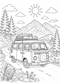 Dibujo de Viaje de verano en autocaravana para colorear es un dibujo Verano gratis para imprimir en A4, con contornos negros claros. Sin registro.