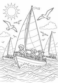 Sommer Segelboot ist ein kostenloses A4-Ausmalbild mit klaren schwarzen Konturen zum Ausdrucken.