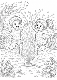 Sommer Wasserspiel ist ein kostenloses A4-Ausmalbild mit klaren schwarzen Konturen zum Ausdrucken.