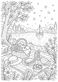 Sommer am See ist ein kostenloses A4-Ausmalbild mit klaren schwarzen Konturen zum Ausdrucken.