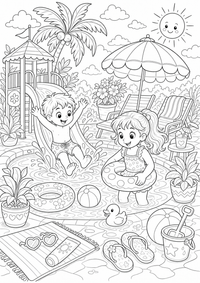 verão Schwimmbad Wasserpark — página para colorir é uma página gratuita para colorir e imprimir em A4, com contornos pretos nítidos e áreas claras para colorir. Sem cadastro.